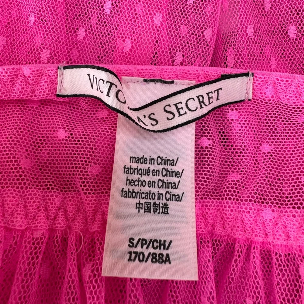 Victoria’s Secret Hot Pink Swiss Dot Sheer Mesh Babydoll Bow Tie Front $80 Small